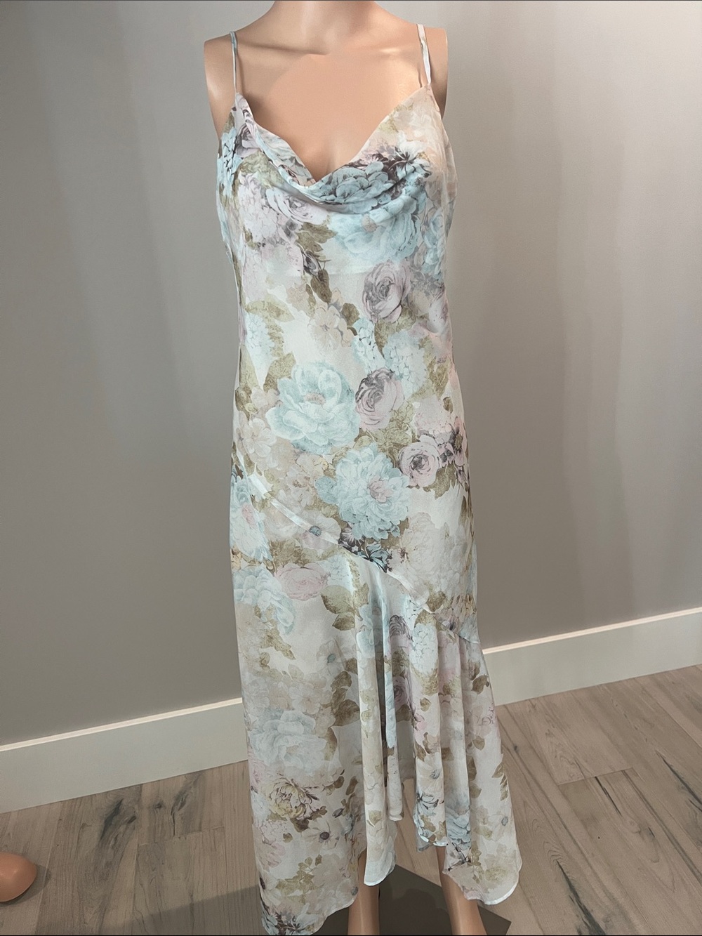 Wayf Pastel Floral Cowl Slip Midi Dress